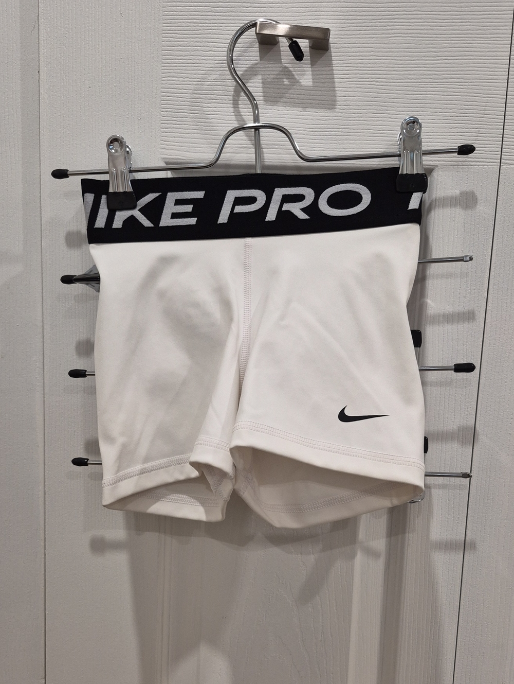 Nike White Womrns  Pro Training Shorts with Black Elastic Waistband